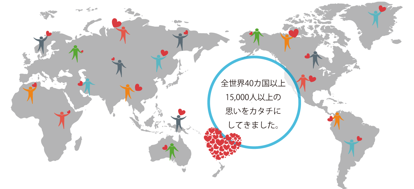 全世界40カ国以上15,000人以上の思いをカタチにしてきました。
